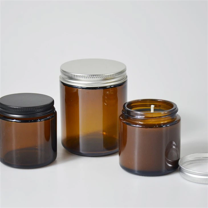 アルミニウムキャップ琥珀色のガラスキャンドルジャー